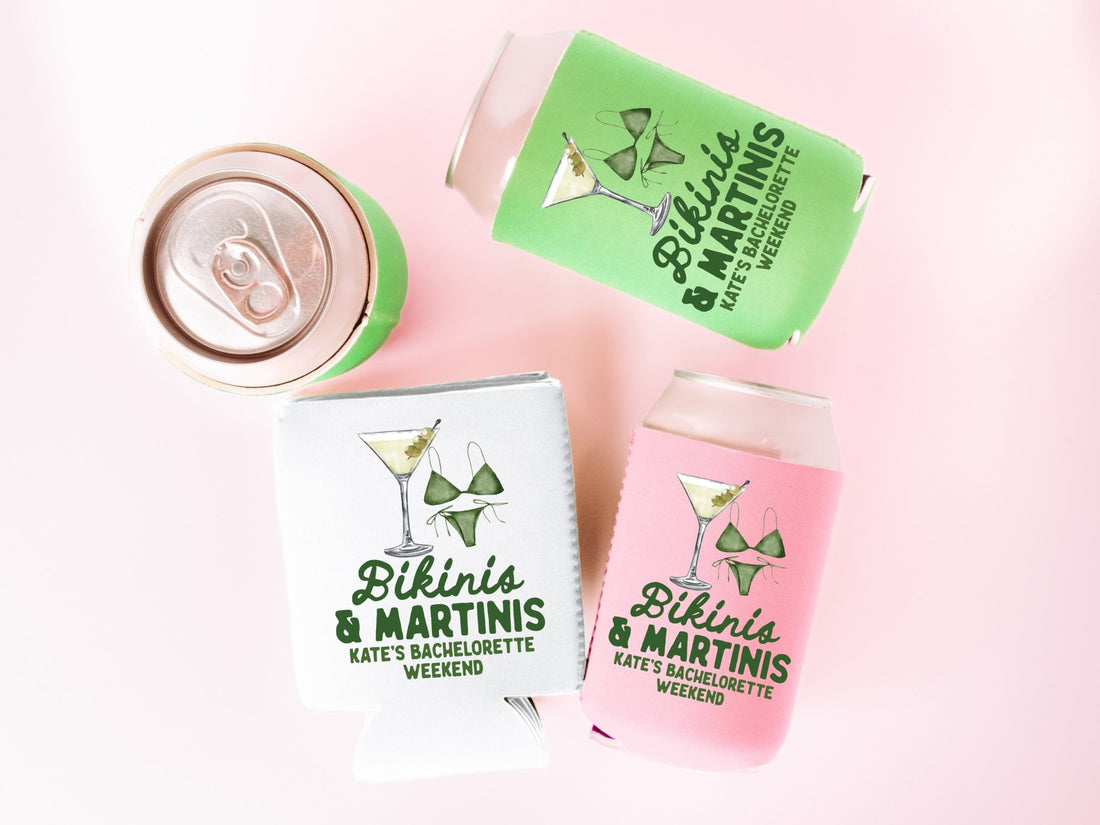 Bikinis and Martinis Bachelorette Party Can Coolers - peachy bash com