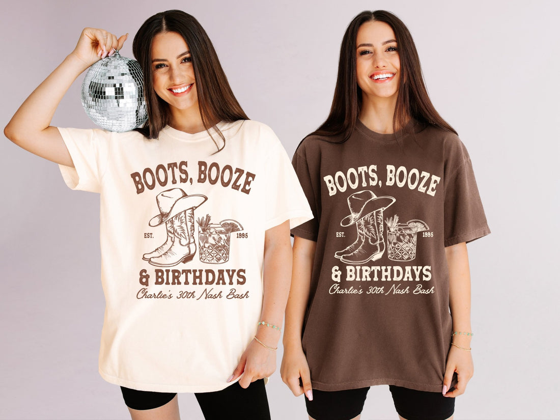 Boots Booze and Birthdays Party T-Shirts - peachy bash com