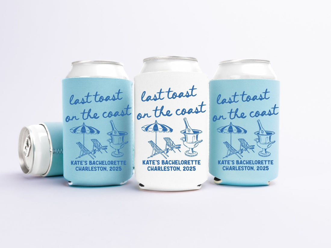 Last Toast On The Coast Custom Bachelorette Party Can Coolers - peachy bash com