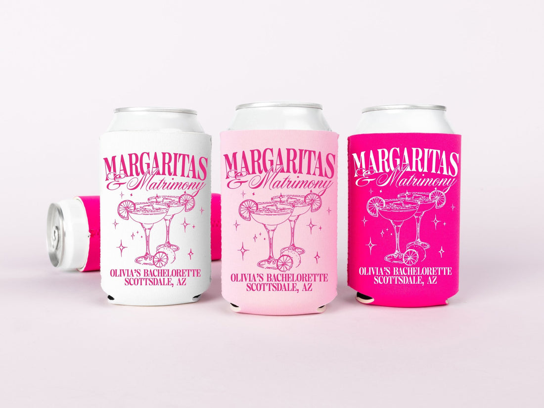 Margaritas and Matrimony Bachelorette Party Can Coolers - peachy bash com