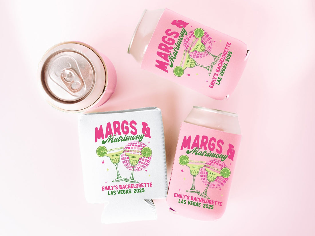 Margs and Matrimony Bachelorette Party Can Coolers - peachy bash com
