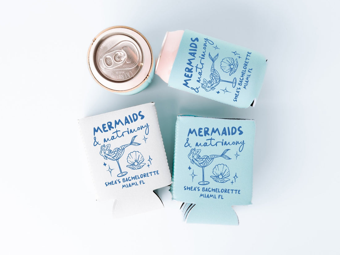Mermaids and Matrimony Bachelorette Party Can Coolers - peachy bash com