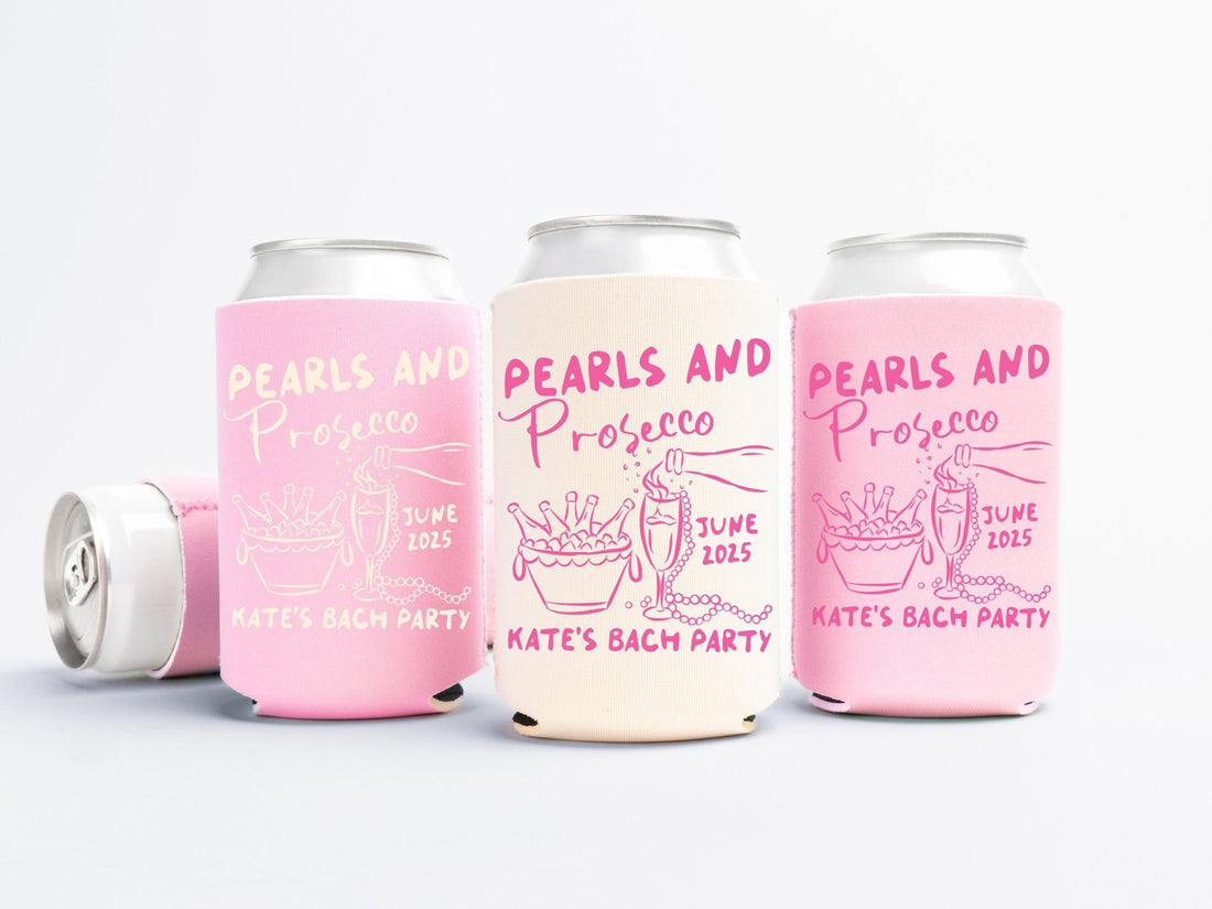 Pearls And Prosecco Bachelorette Party Can Coolers - peachy bash com