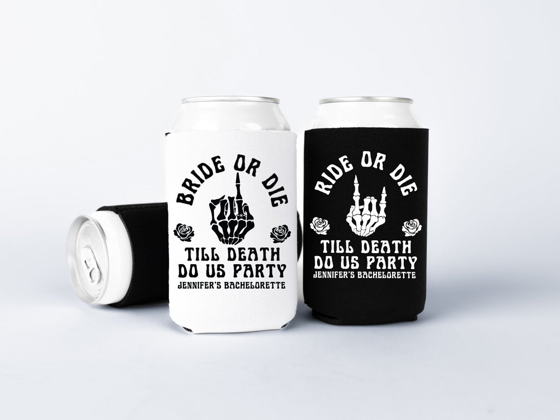 Ride or Die & Bride or Die Bachelorette Party Can Coolers - peachy bash com
