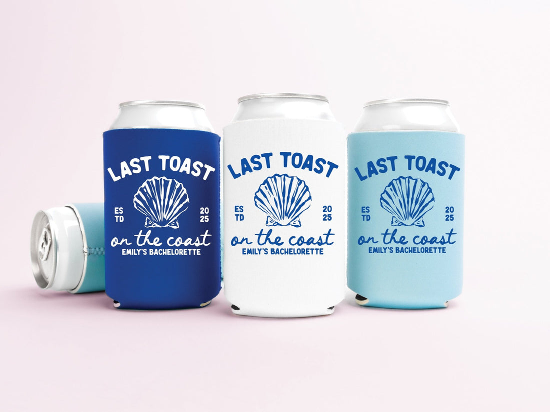 Sea Shell Last Toast On The Coast Bachelorette Party Can Coolers - peachy bash com