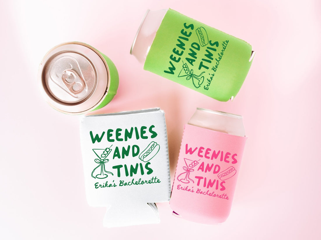 Weenies and Tinis Bachelorette Party Can Coolers - peachy bash com