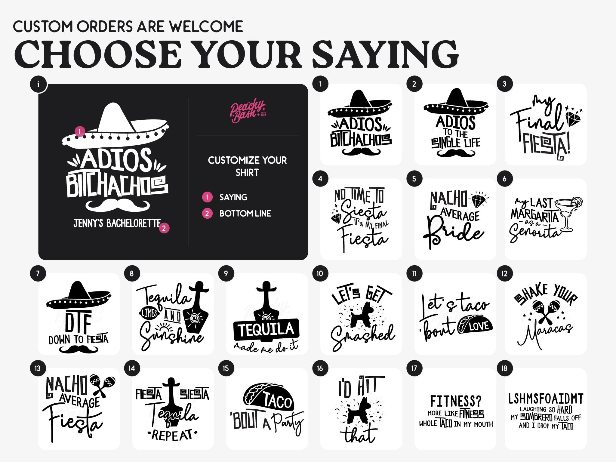 Adios Bitchachos Final Fiesta Bachelorette Party T-Shirts - peachy bash com
