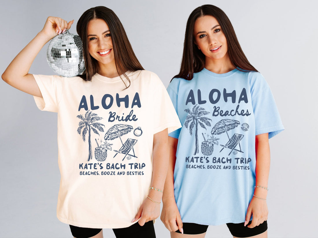 Aloha Bride & Aloha Beaches Bachelorette Party T-Shirts - peachy bash com