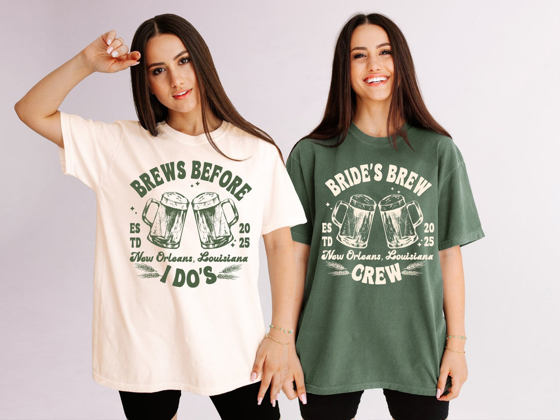 Brews Before I Do's & Bride's Brew Crew Bachelorette Party T-Shirts - peachy bash com