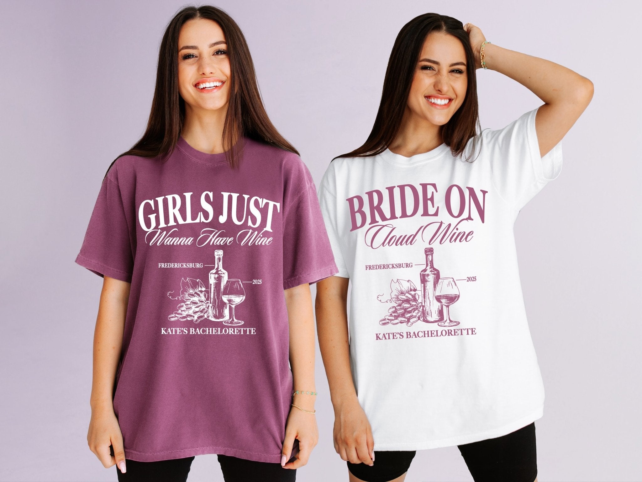 Bride on Cloud Wine & Girls Just Wanna Have Wine Bachelorette Party T-Shirts - peachy bash com