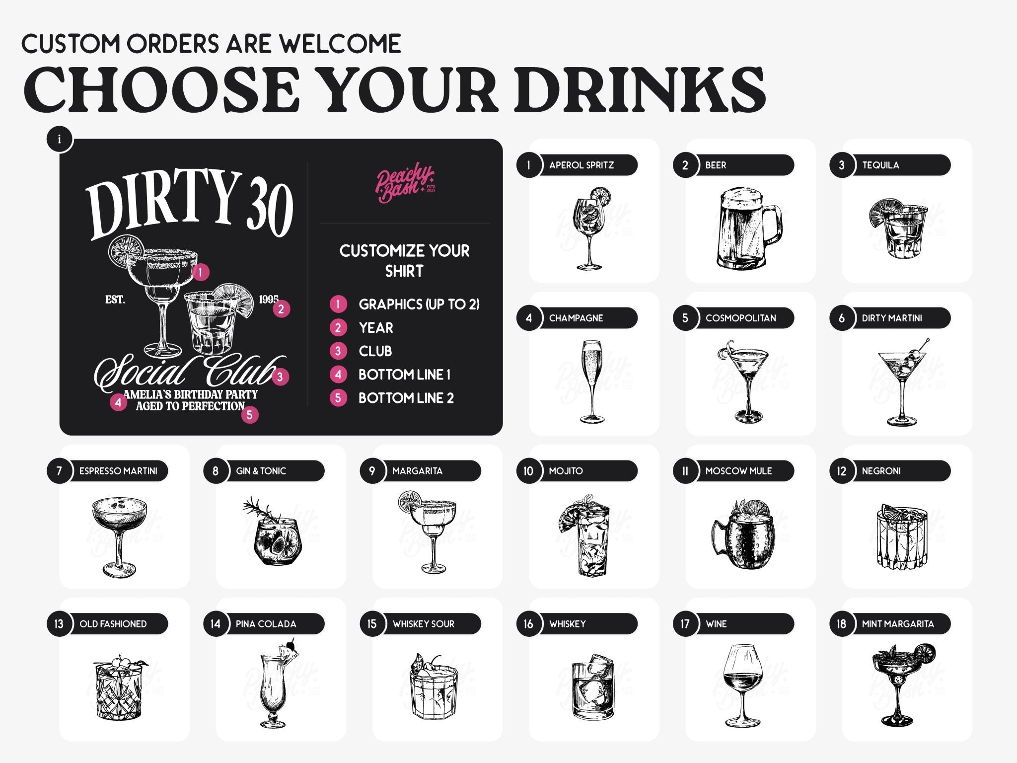 Dirty Thirty Social Club 30th Birthday Party T-Shirts - peachy bash com
