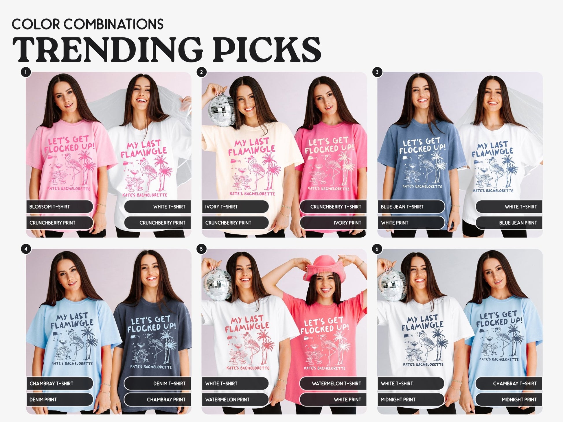 My Last Flamingle & Let's Get Flocked Up Bachelorette Party T-Shirts - peachy bash com
