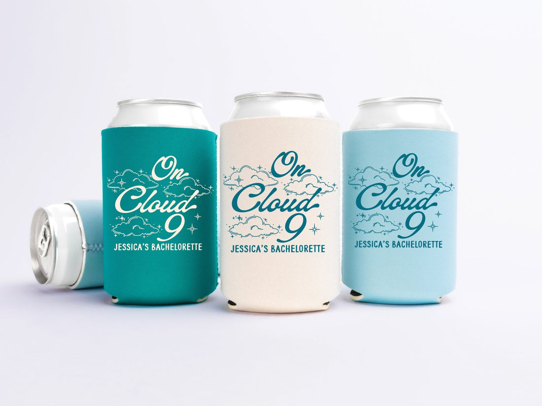 On Cloud 9 Bachelorette Party Can Coolers - peachy bash com