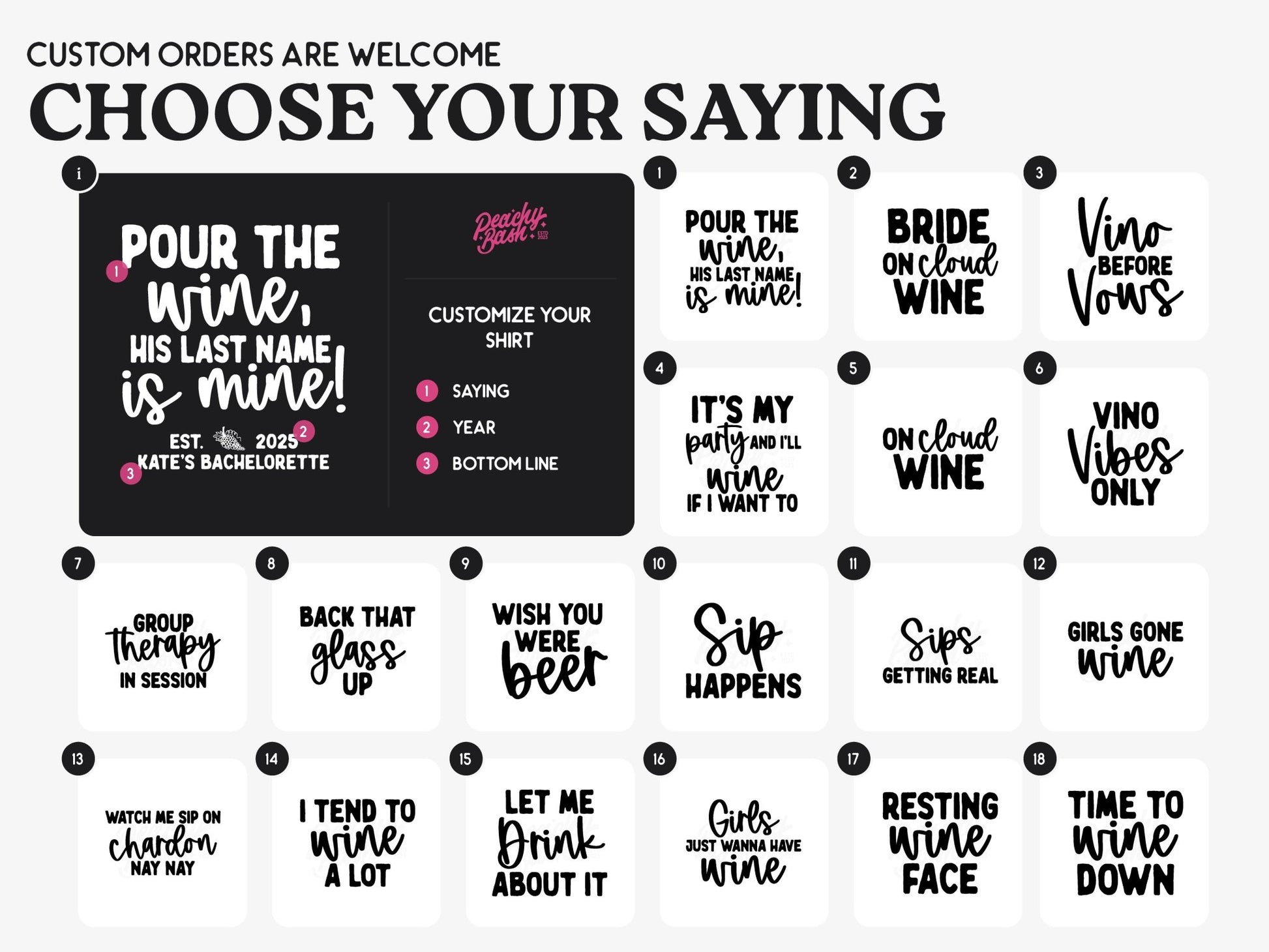 Pour The Wine His Last Name is Mine Wine Bachelorette Party T-Shirts - peachy bash com