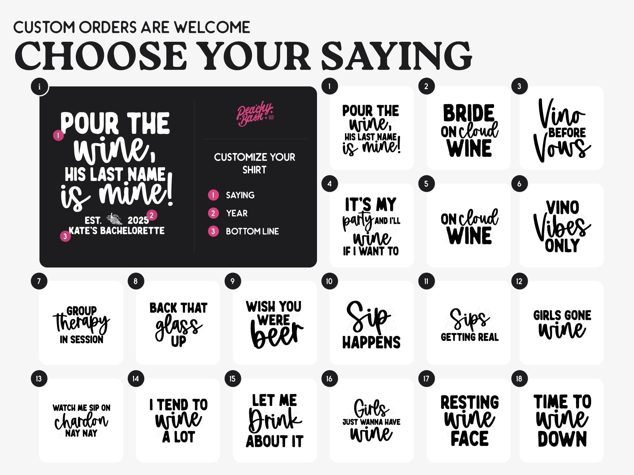 Pour The Wine His Last Name is Mine Wine Bachelorette Party T-Shirts - peachy bash com