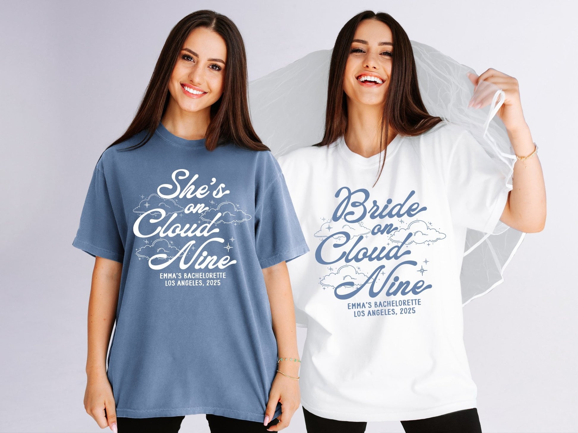 She's On Cloud Nine & Bride On Cloud Nine Bachelorette Party T-Shirts - peachy bash com