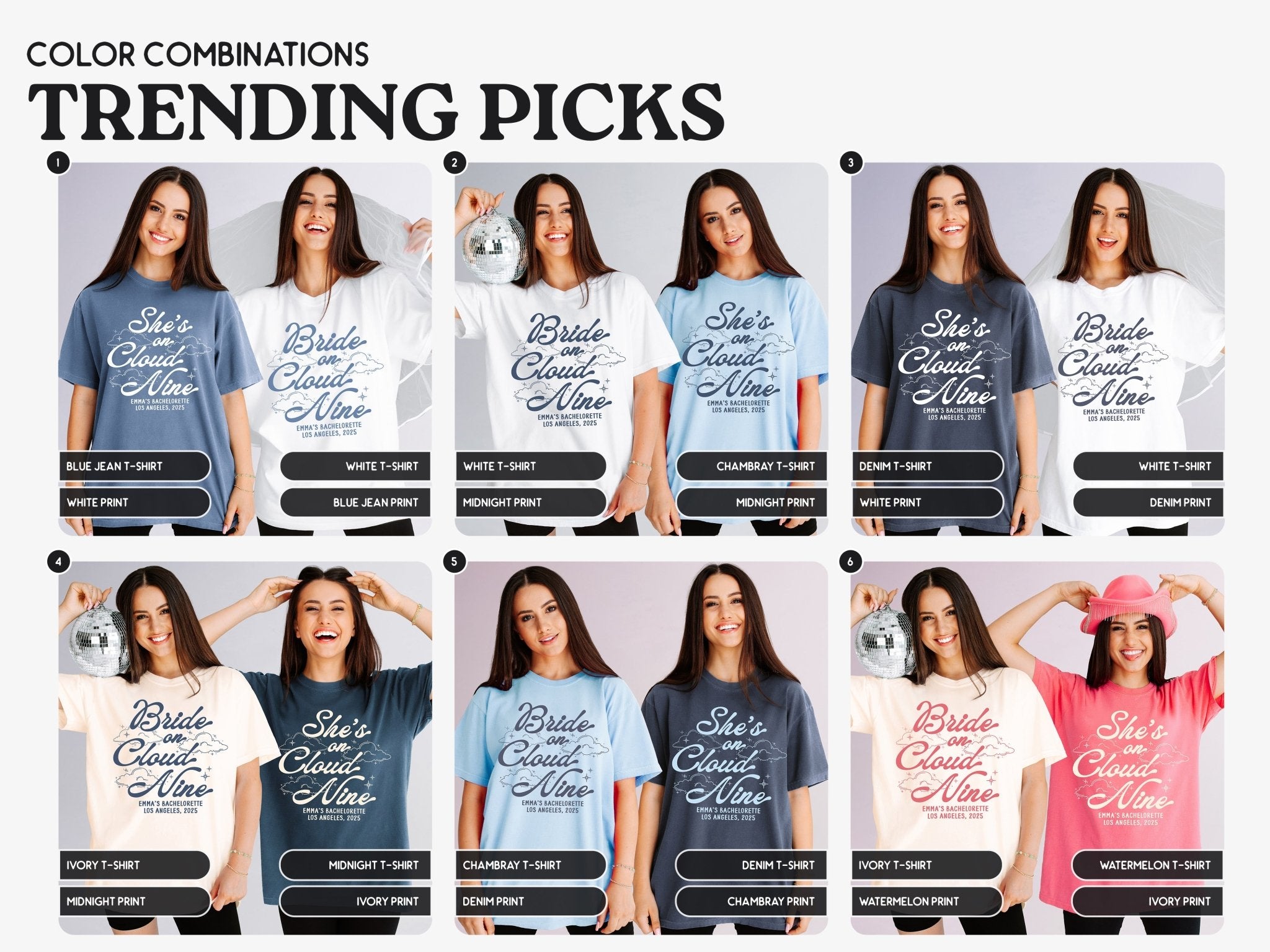 She's On Cloud Nine & Bride On Cloud Nine Bachelorette Party T-Shirts - peachy bash com