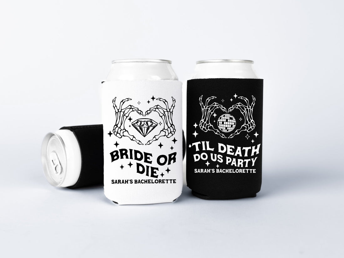 'Til Death Do Us Party & Bride or Die Bachelorette Party Can Coolers - peachy bash com