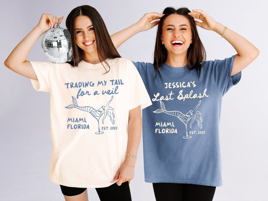 Trading My Tail For A Veil & Last Splash Bachelorette Party T-Shirts - peachy bash com